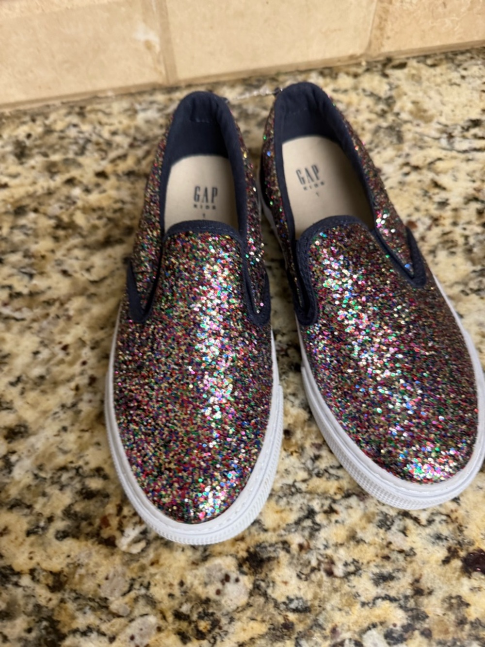 GAP Glitter Slip-On Sneakers in Multicolor with Navy Trim
